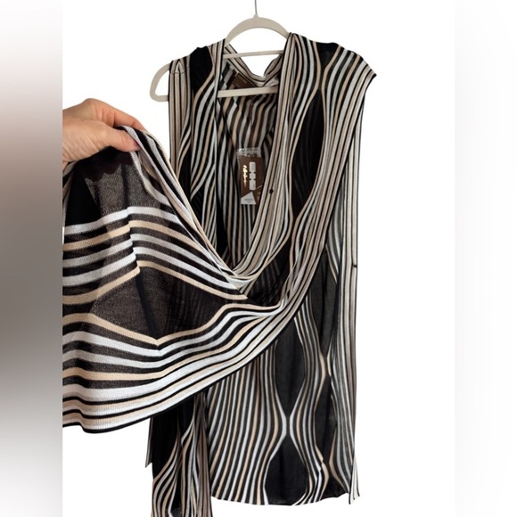 NWT Kerisma Striped Cape Convertible Vest Shawl Black Beige Wrap Top One Size - Picture 6 of 10